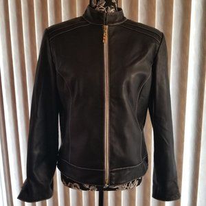 St John Sport Leather Moto Jacket, Logo Zips, Sz 8, Like New